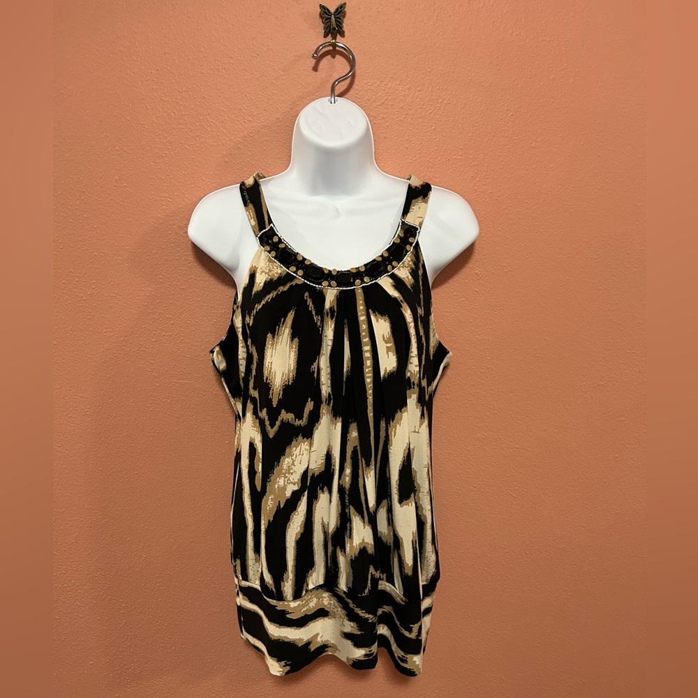 Cache Halter Neck Sleeveless Top with Beaded Collar